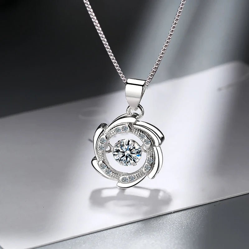 Women Jewelry Elegant Can Dance Rhinestone Round Windmill Pendant Necklaces