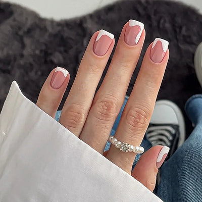Nude Color Fake Nails for Women and Girls Short Round Head Press on Nails