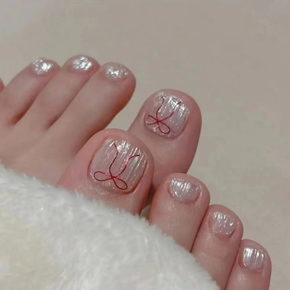 Nail Tips Short Square Fake Toenails French Simple Toe Nails Full Cover Cat Eye Foot Nails for Women Girl