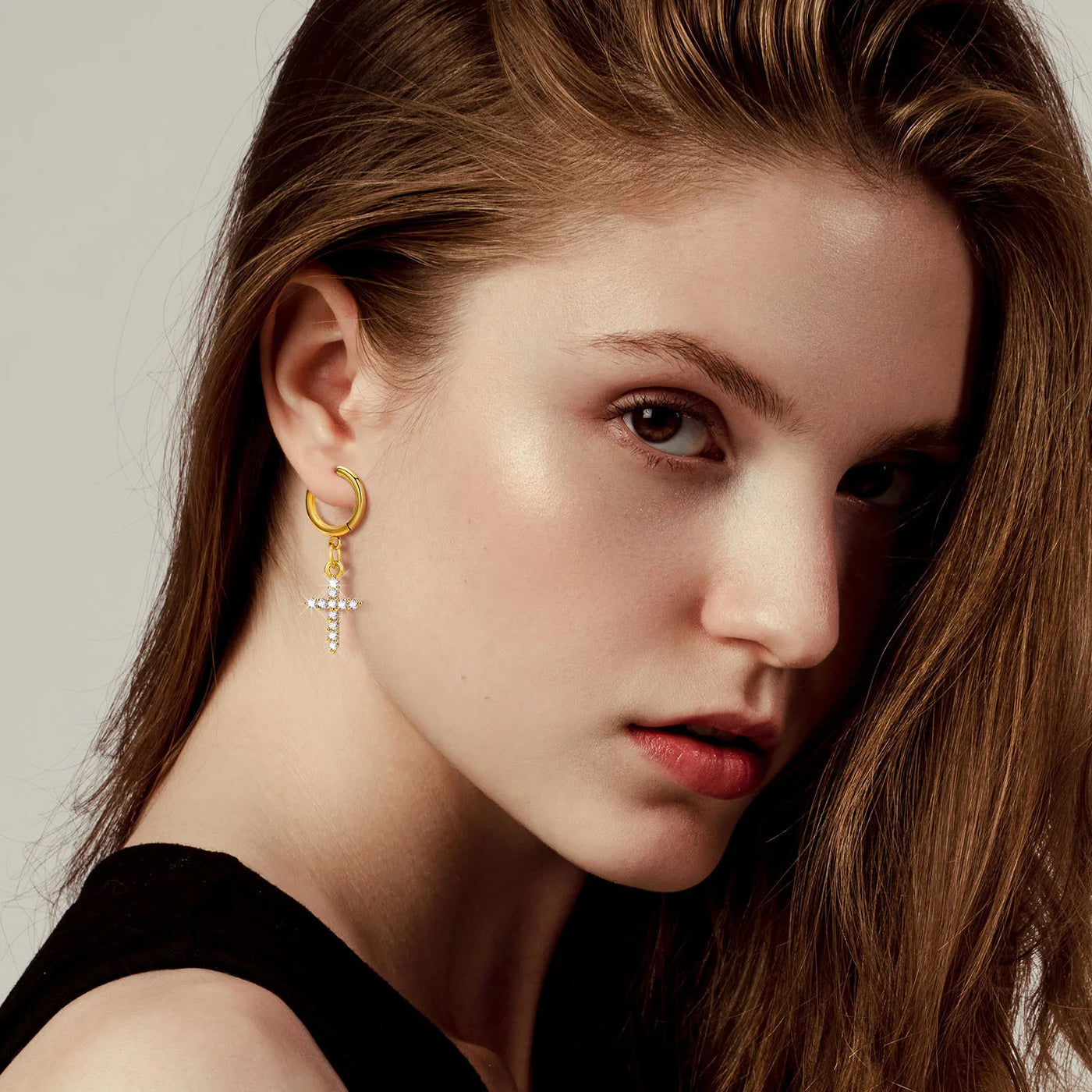 Gold Color Cross Earrings for Women Men,