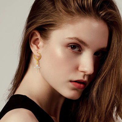 Gold Color Cross Earrings for Women Men,