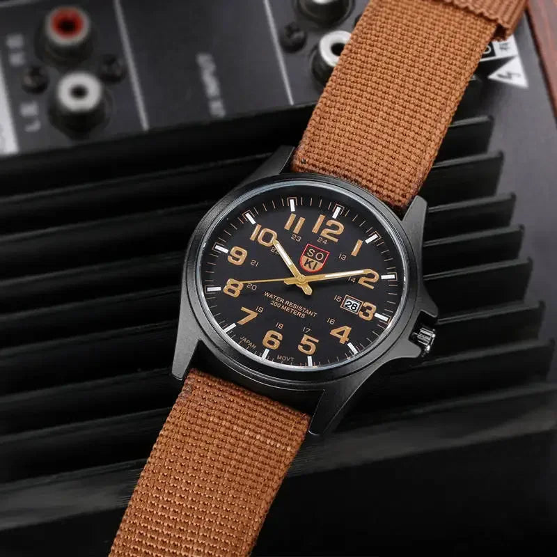 Luxury Watch Men Brown Men Nylon Strap Quartz Watch Fashion