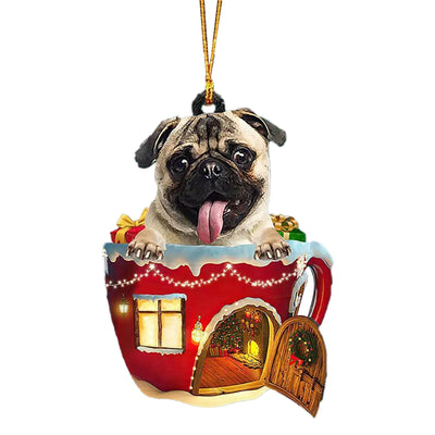 Sleeping Pug Dog Christmas Tree Car Accessories Decoration Hanging Pendants