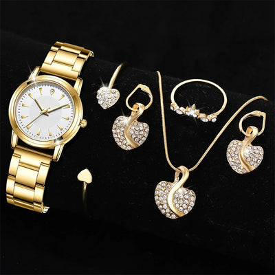 Women's Quartz Watch Gold Luxury Women Ring Necklace Earring