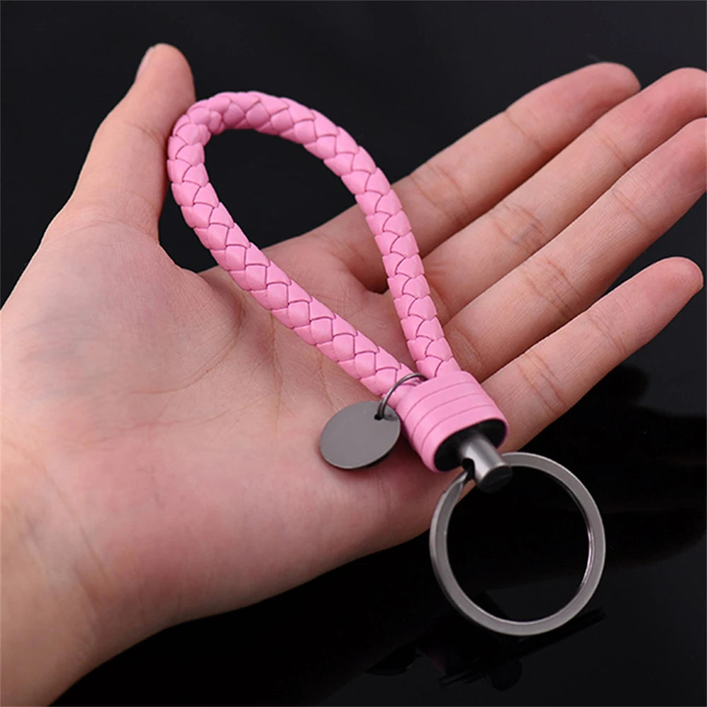 1 PCS PU Leather Braided Woven Rope Keychain