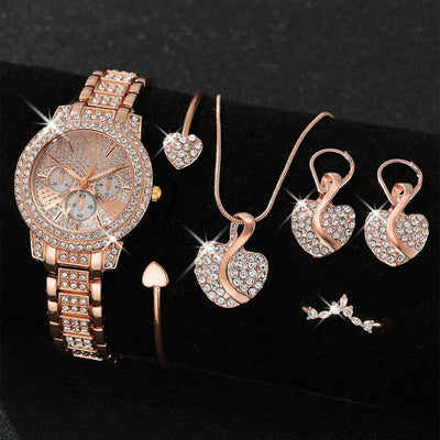 Women's Quartz Watch Gold Luxury Women Ring Necklace Earring