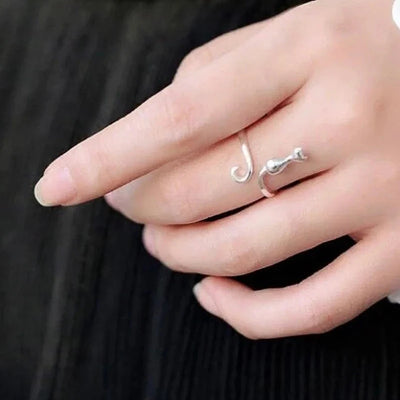 Huitan Silver Color Cat Ring for Women Opening Resizable Animal Rings