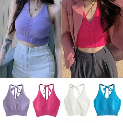 Short Knitted Crop Tops New Knitted High Stretch Sexy Tank Top