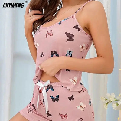 Pink Butterfly Print Pajama Set