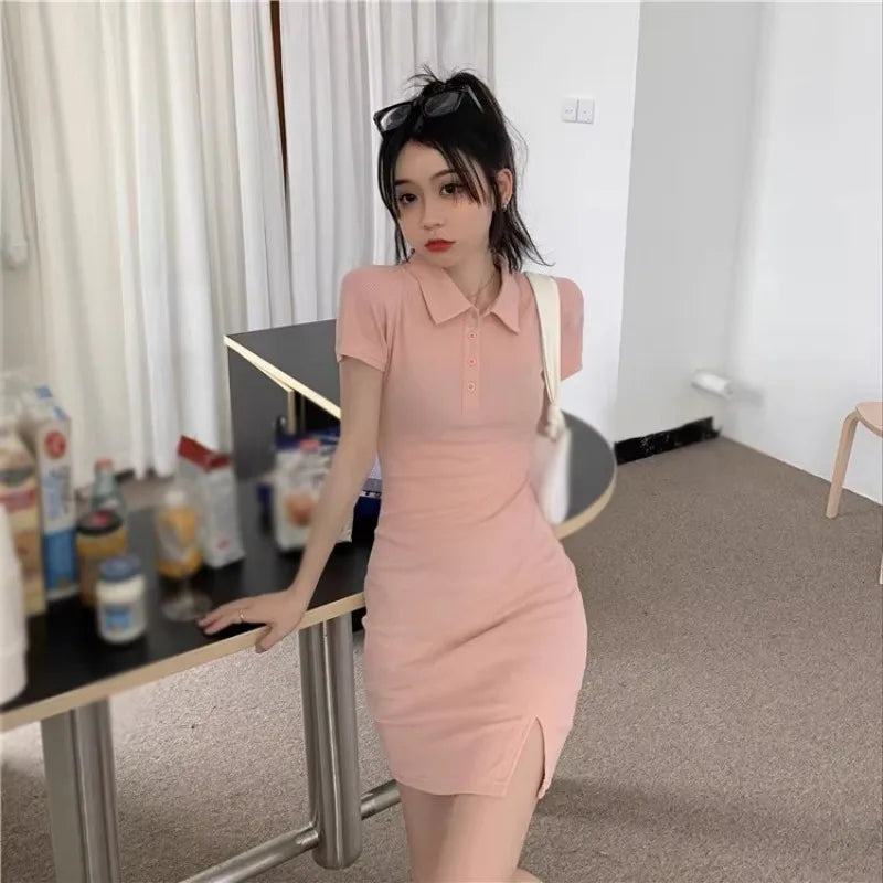 Women Solid Color Preppy Style Dress