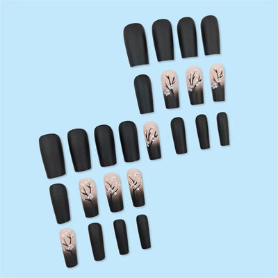 Square Fake Nails for Women DIY Pink Plum Blossom Designs French Press On Nails
