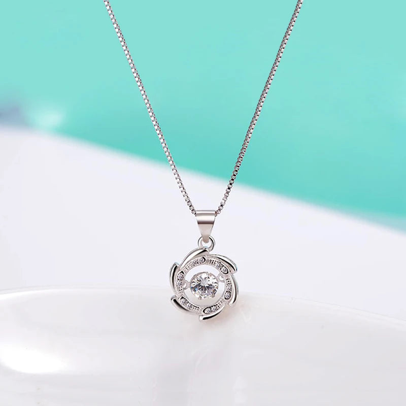 Women Jewelry Elegant Can Dance Rhinestone Round Windmill Pendant Necklaces