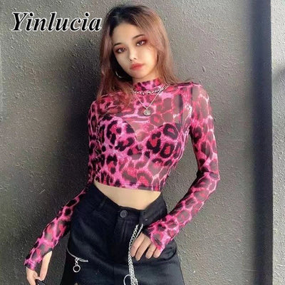 Pink Leopard Elastic Slim Tee printed tops