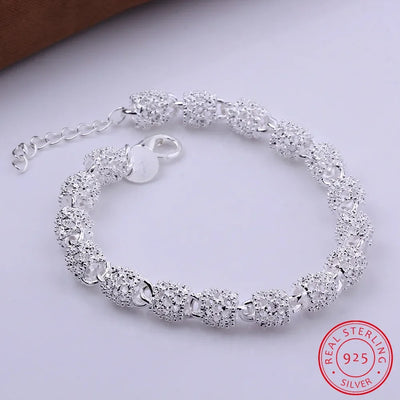 925 Silver Flower Beads Charm Bracelets For Women