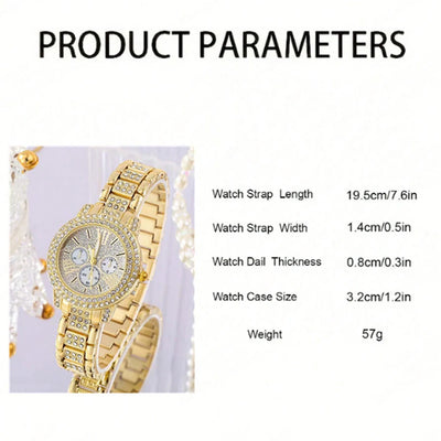 Women's Quartz Watch Gold Luxury Women Ring Necklace Earring