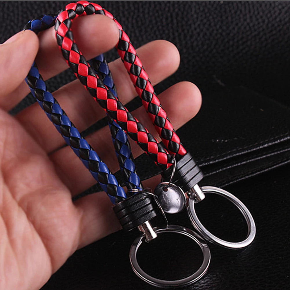 1 PCS PU Leather Braided Woven Rope Keychain