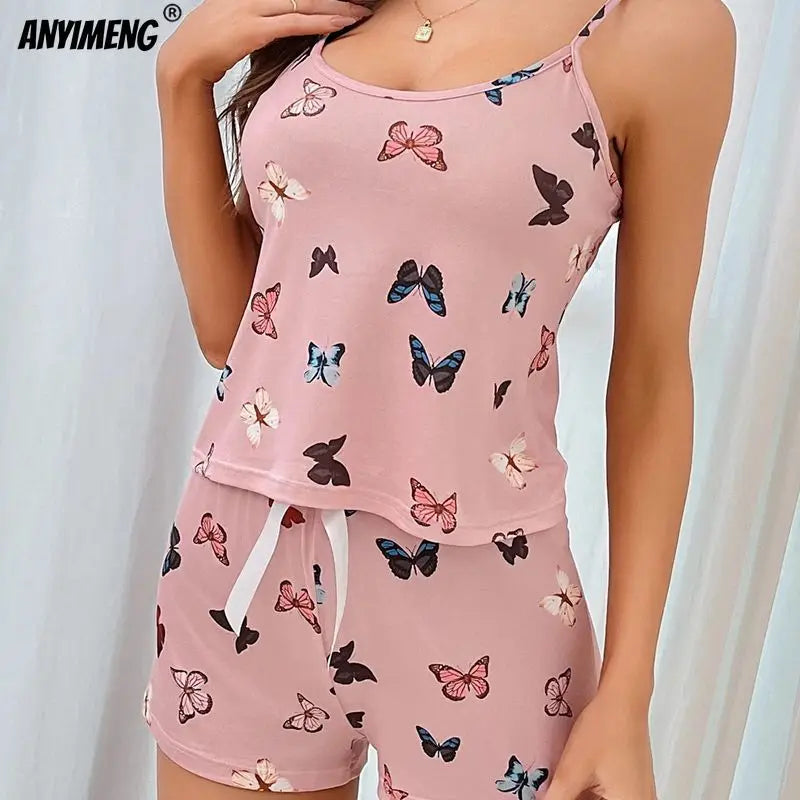 Pink Butterfly Print Pajama Set