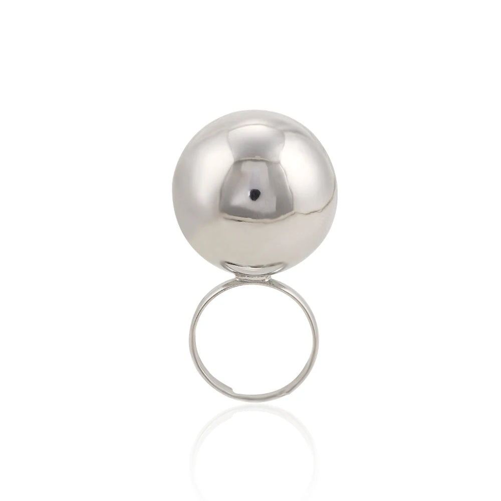 Silver Girls Personality Jewelry Opening Women Rings Female Big Metal Balls Fashion