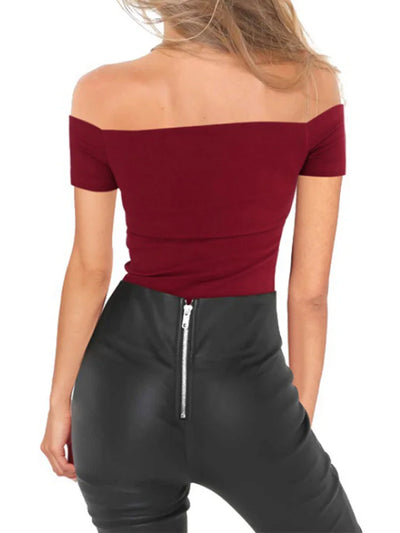 Sexy Slim Off Shoulder Top Women Lace Up Short-Sleeved t Shirts
