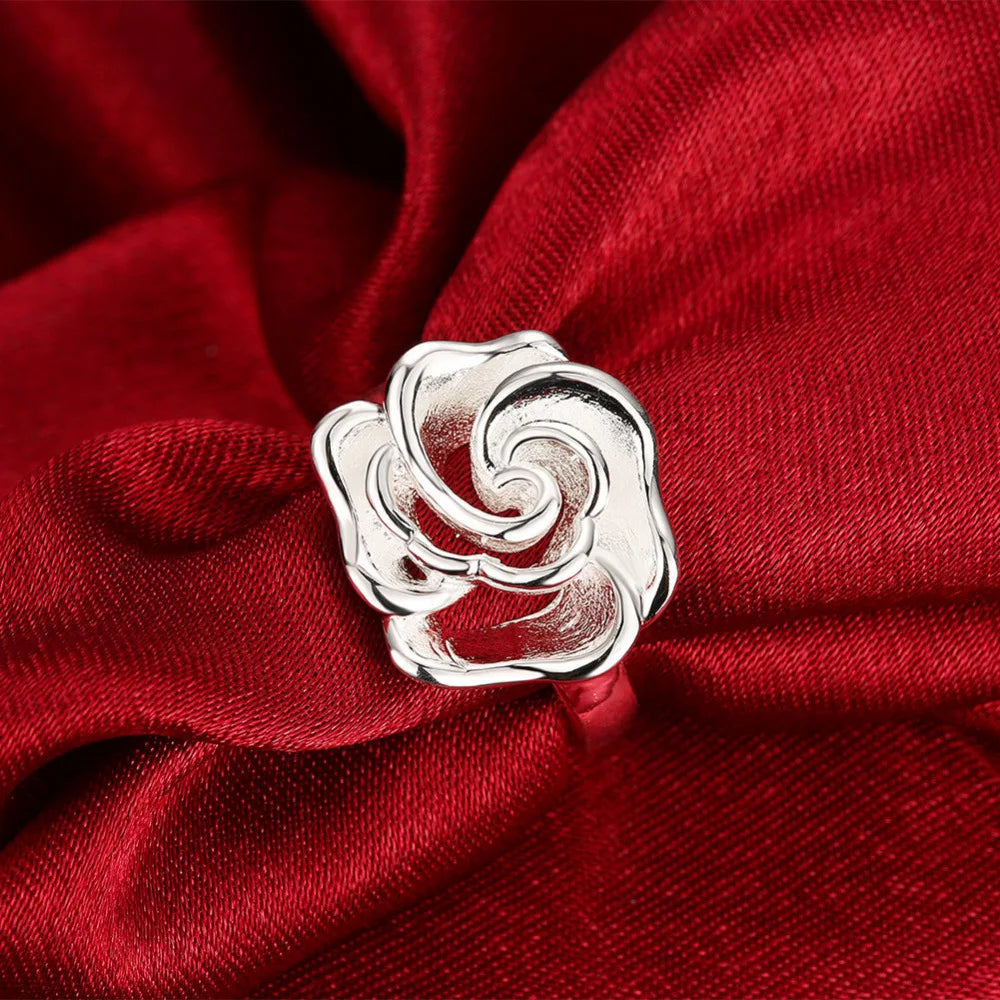 Sterling Silver Women Ring 7-10# Fine Flower Fashion