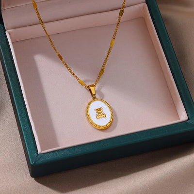 Oval Bear Pendant Necklaces for Women