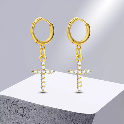 Gold Color Cross Earrings for Women Men,