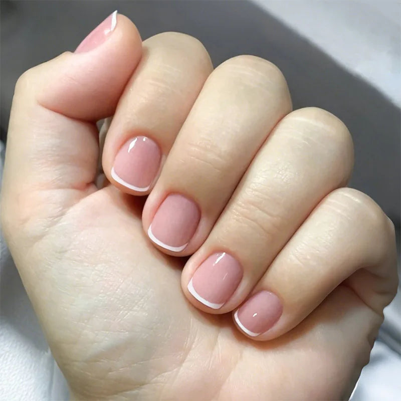 Nude Color Fake Nails for Women and Girls Short Round Head Press on Nails