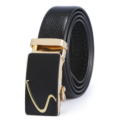 Man PU Leather Belt High Quality Men Business Belt Golden Automatic Buckle