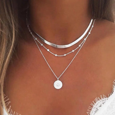 Silver Color Multi-layer Flowers Pendant Necklace