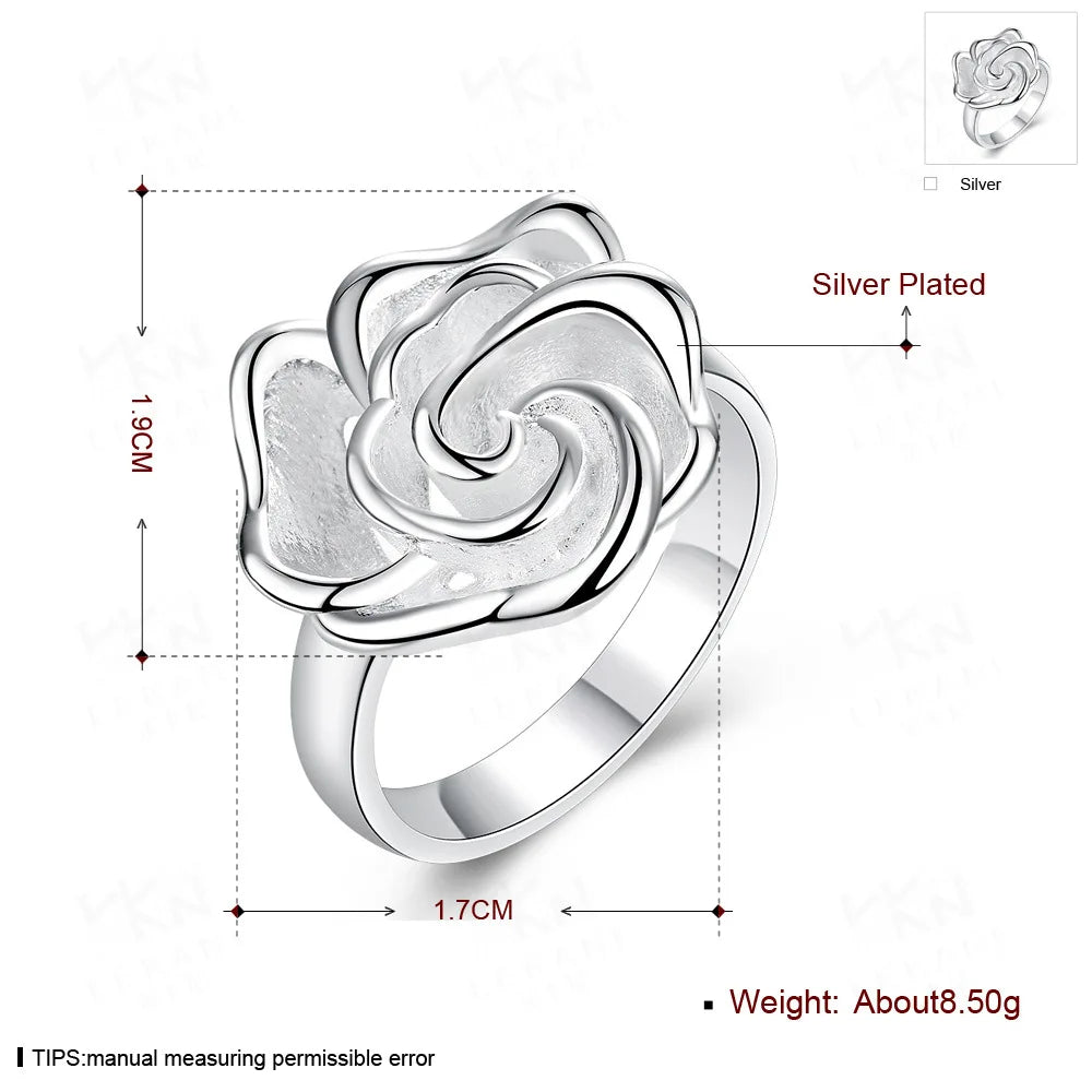 Sterling Silver Women Ring 7-10# Fine Flower Fashion