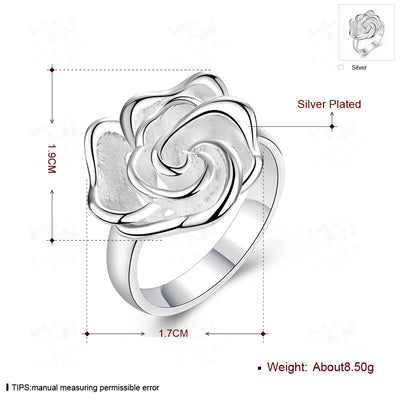 Sterling Silver Women Ring 7-10# Fine Flower Fashion