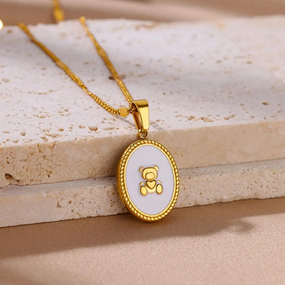 Oval Bear Pendant Necklaces for Women