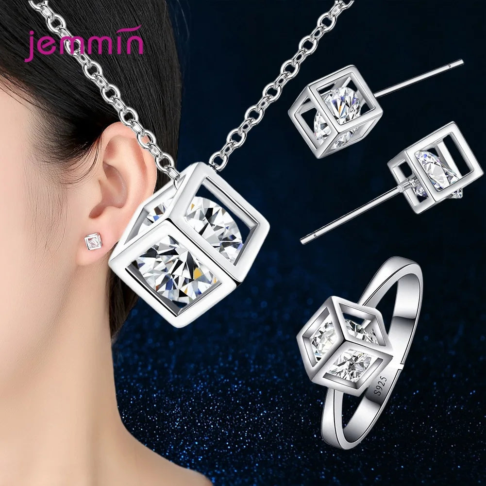 Silver  Jewelry Sets For Ladies Wonderful Engagement Party Pendant Necklace Hoop Earring