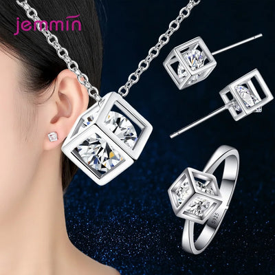 Silver  Jewelry Sets For Ladies Wonderful Engagement Party Pendant Necklace Hoop Earring