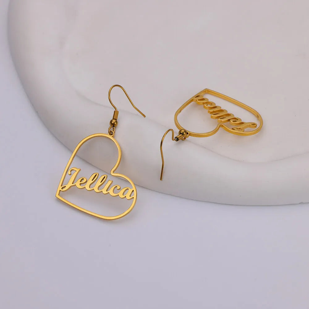 Custom Name Heart Dangle Earrings