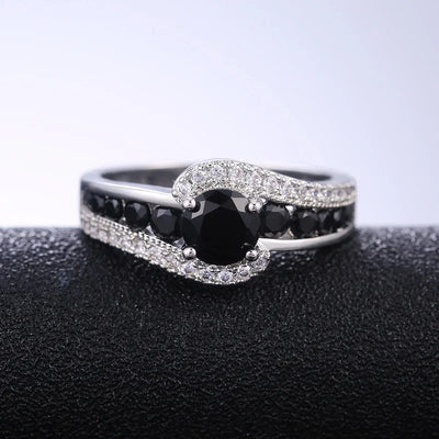 Personality Silver Color Black Stone Women Wedding Ring