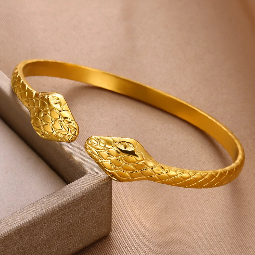 Stainless Steel Bracelets for Women Luxury Gold Color Snake Bangle