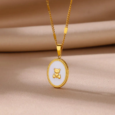 Oval Bear Pendant Necklaces for Women