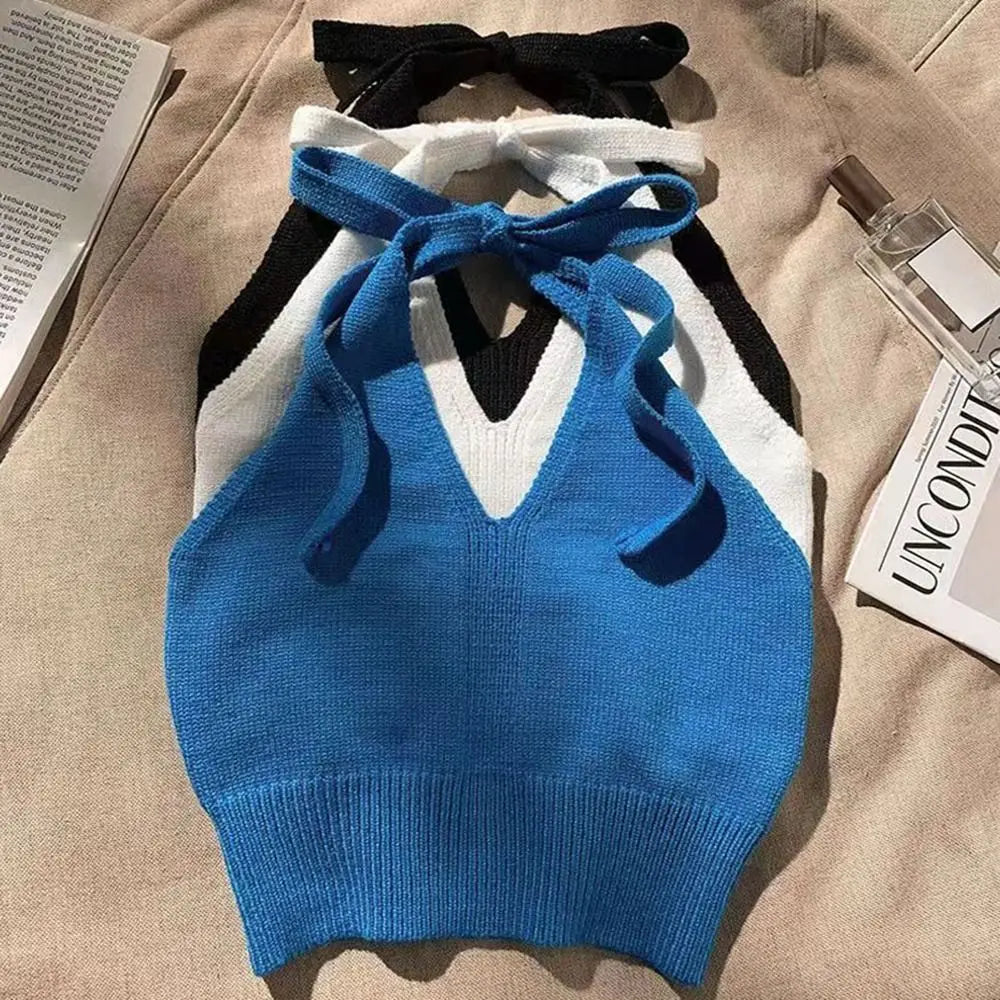 Short Knitted Crop Tops New Knitted High Stretch Sexy Tank Top