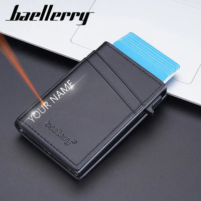 Baellerry New RFID Men Short Wallets Name Engraving Mini Slim Card Holders