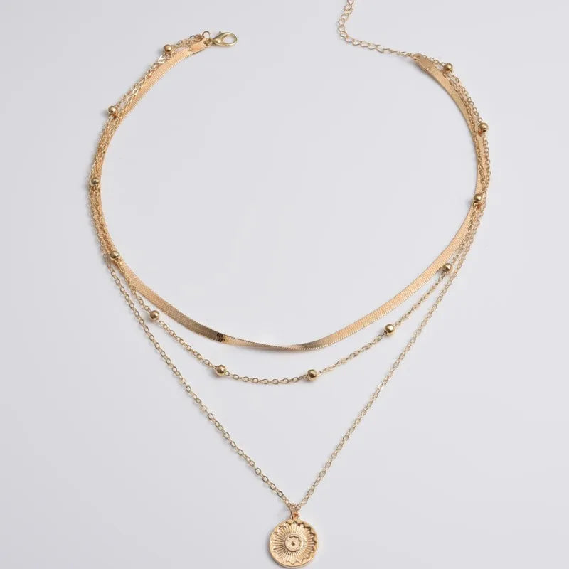 Silver Color Multi-layer Flowers Pendant Necklace