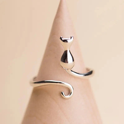 Huitan Silver Color Cat Ring for Women Opening Resizable Animal Rings
