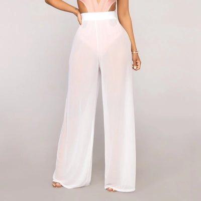 Women See Through Boho Wide Leg High Waist Trousers