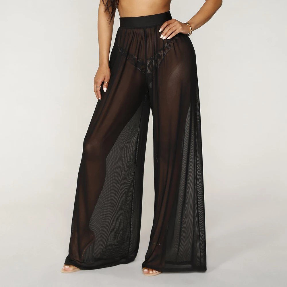 Women See Through Boho Wide Leg High Waist Trousers