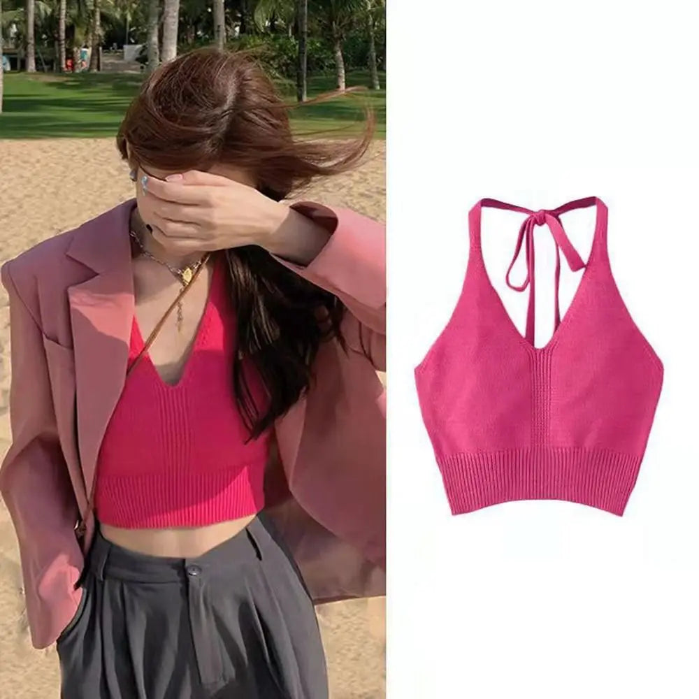 Short Knitted Crop Tops New Knitted High Stretch Sexy Tank Top