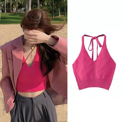 Short Knitted Crop Tops New Knitted High Stretch Sexy Tank Top