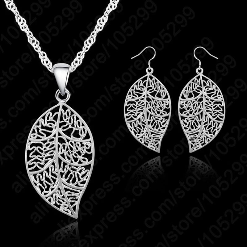 Promotion Silver Color Jewelry Sets For Women Leaves Pendant Earrings