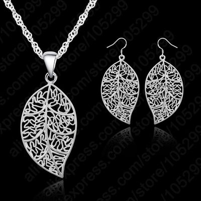 Promotion Silver Color Jewelry Sets For Women Leaves Pendant Earrings