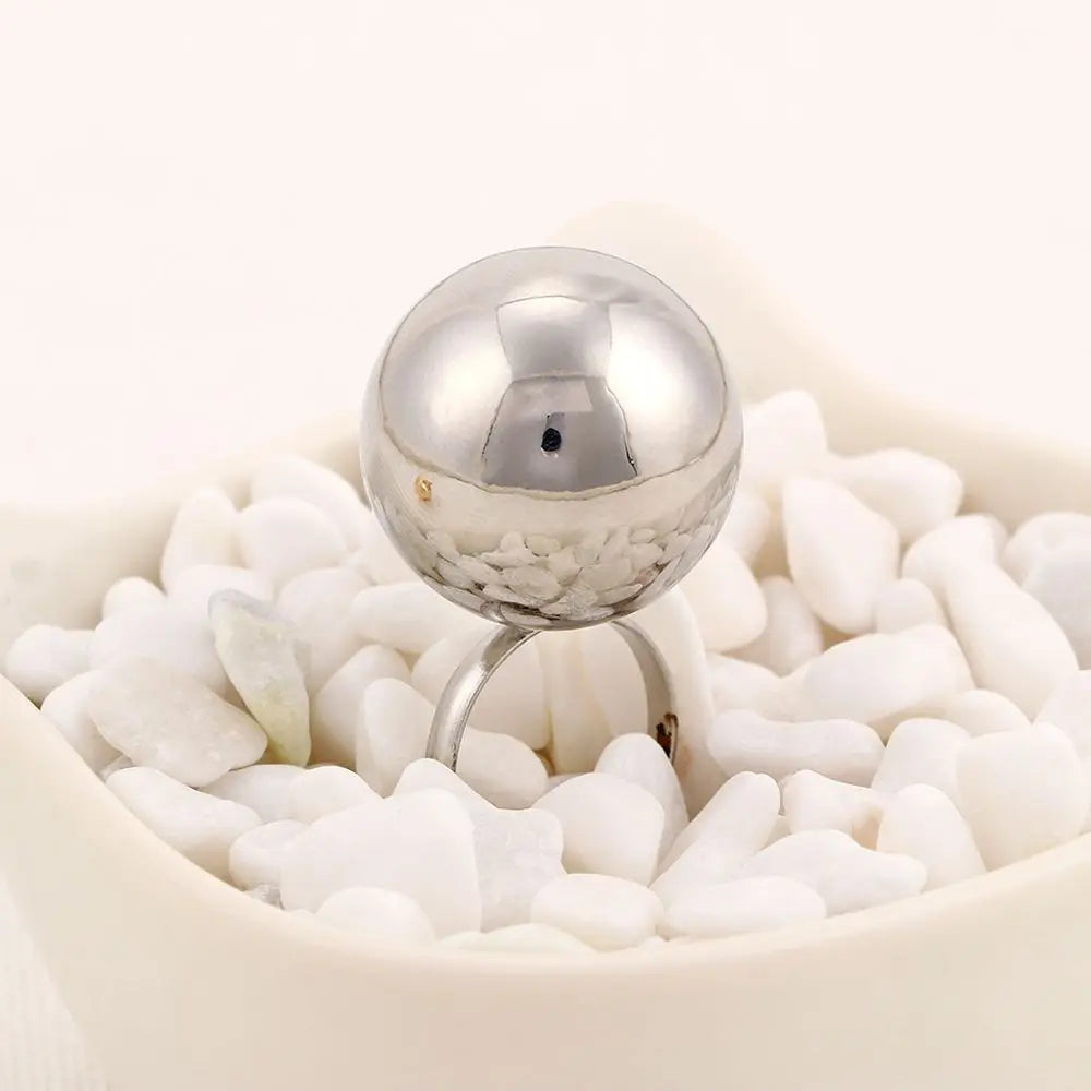 Silver Girls Personality Jewelry Opening Women Rings Female Big Metal Balls Fashion