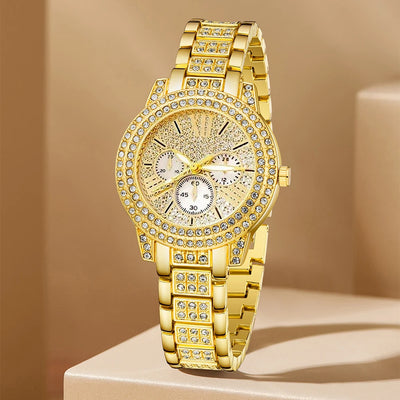 Women's Quartz Watch Gold Luxury Women Ring Necklace Earring